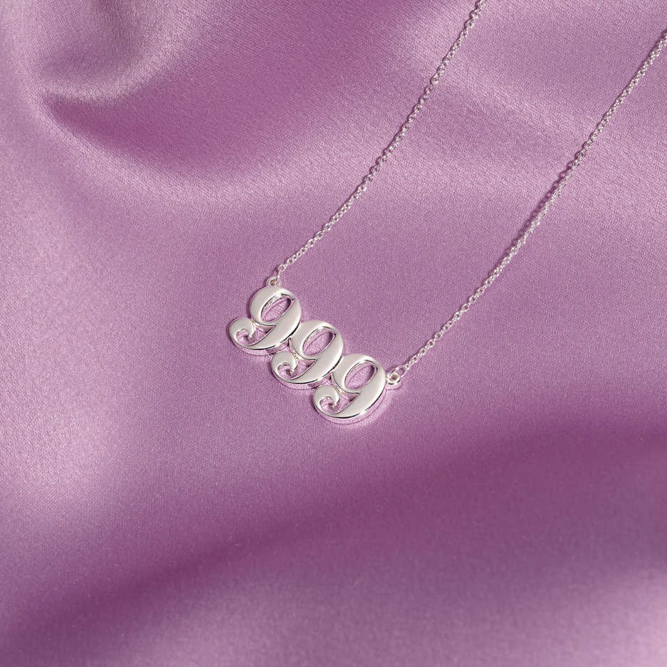 999 silver angel number necklace
