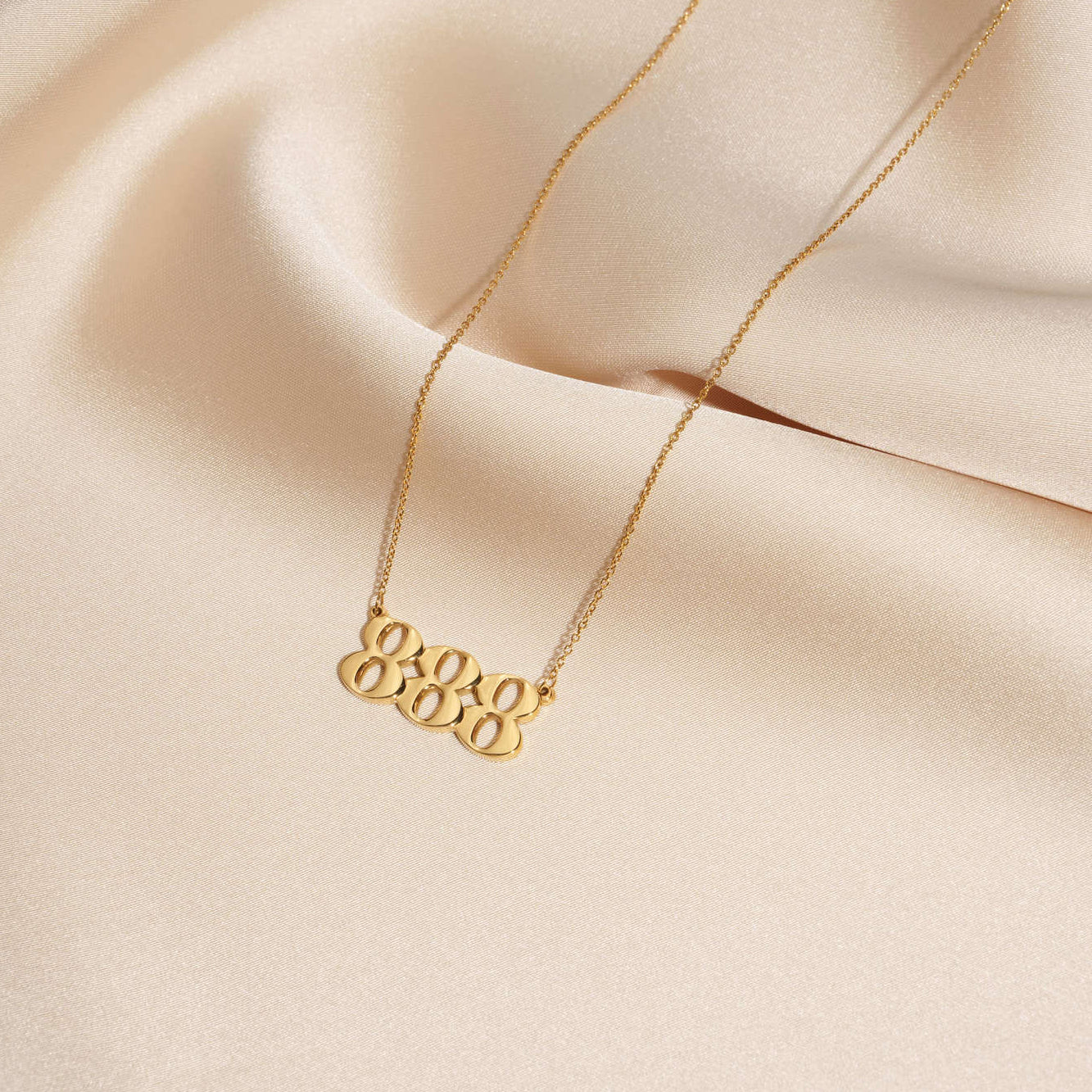 angel number 888 necklace gold on silk with unique premium look