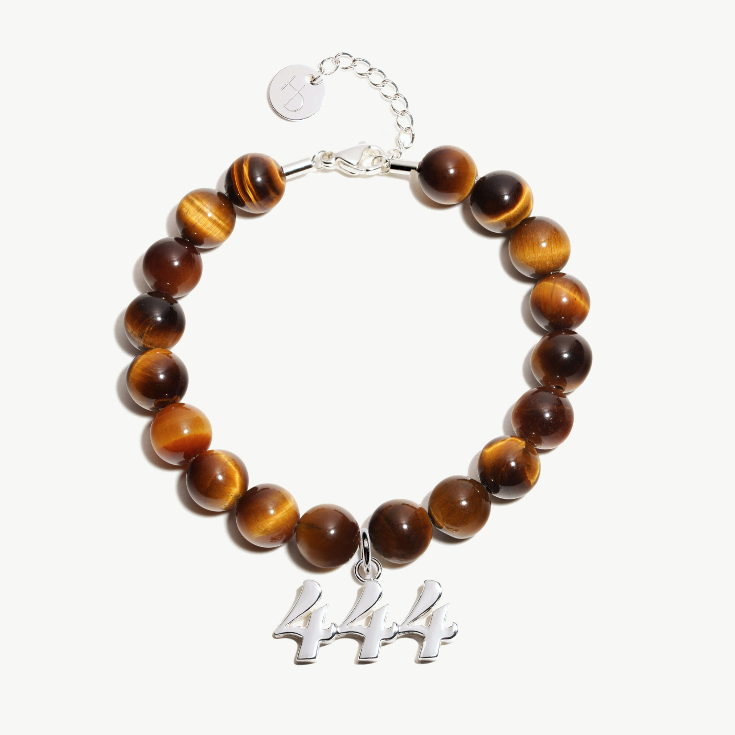 444 Tigers Eye beaded bracelet with adjustable clasp closure. 444 Silver Charm
